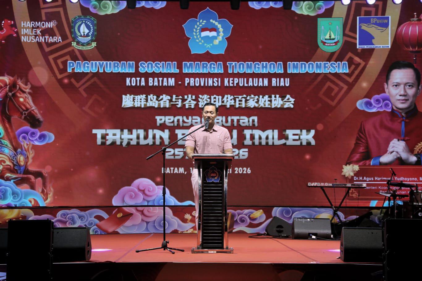 Menko AHY: Batam Miniatur Indonesia, Harmoni Imlek Jadi Energi Perkuat Pembangunan Infrastruktur